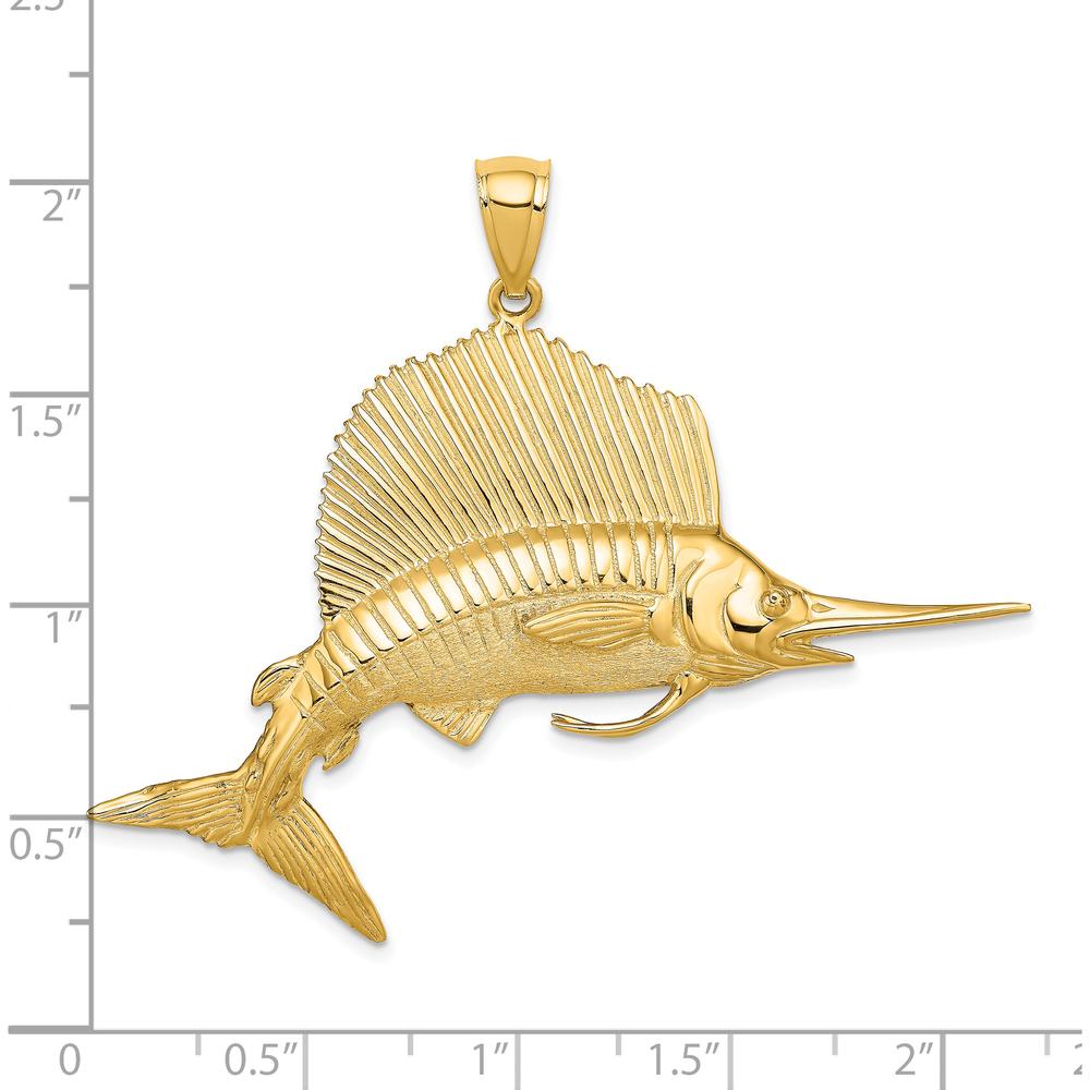14K Yellow Gold Large 3D Polished and Satin Sailfish Pendant by Oro Pregiato