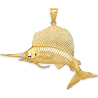 14K Yellow Gold Large 3D Polished and Satin Sailfish Pendant by Oro Pregiato