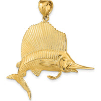 14K Yellow Gold Large 3D Polished and Satin Sailfish Pendant by Oro Pregiato