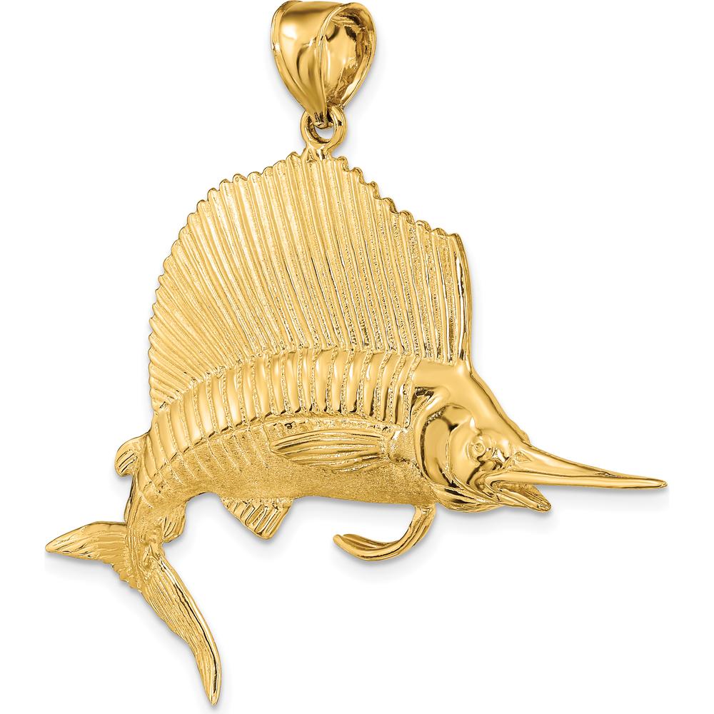 14K Yellow Gold Large 3D Polished and Satin Sailfish Pendant by Oro Pregiato