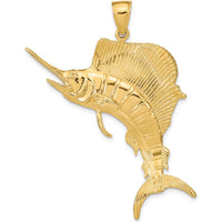 14K Yellow Gold Large 3D Polished and Textured Jumping Sailfish Charm - Ocean-Inspired Design by Oro Pregiato