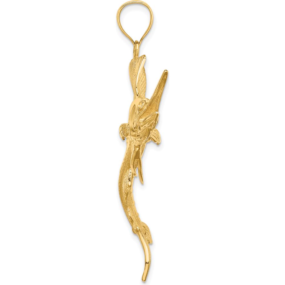 14K Yellow Gold Large 3D Polished and Textured Jumping Sailfish Charm - Ocean-Inspired Design by Oro Pregiato