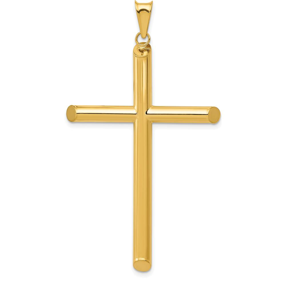 14K Yellow Gold Large 3D Polished Hollow Cross Pendant - 58mm Length by Oro Pregiato