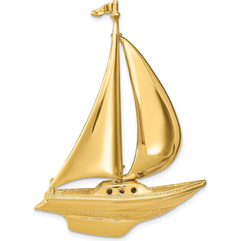 14K Yellow Gold Large 3D Sailboat Pendant with Moveable Sail Omega Slide - 52.8mm by Oro Pregiato