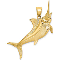 14K Yellow Gold Large 3D Satin and Polished Marlin Pendant by Oro Pregiato