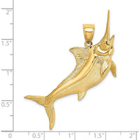 14K Yellow Gold Large 3D Satin and Polished Marlin Pendant by Oro Pregiato