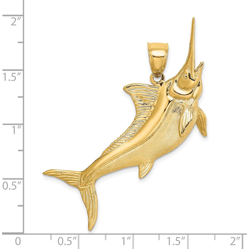 14K Yellow Gold Large 3D Satin and Polished Marlin Pendant by Oro Pregiato