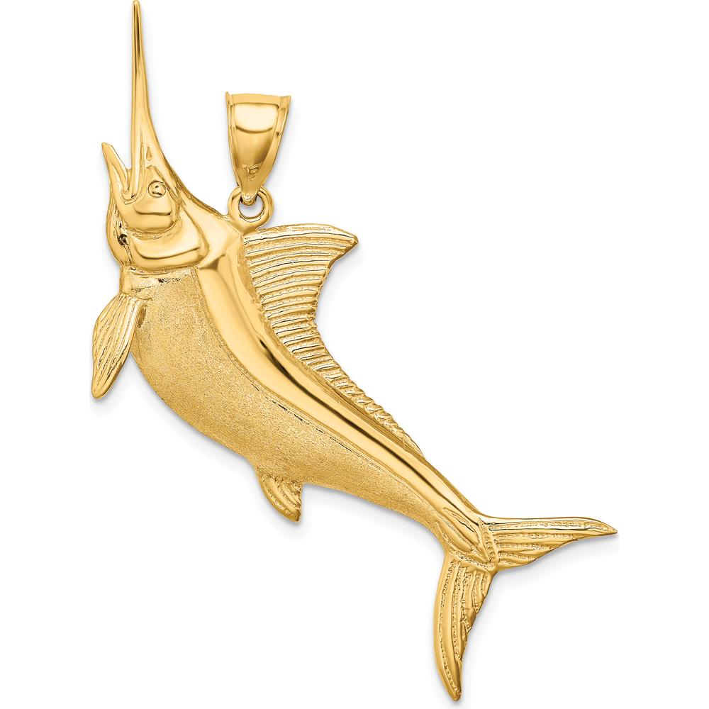 14K Yellow Gold Large 3D Satin and Polished Marlin Pendant by Oro Pregiato