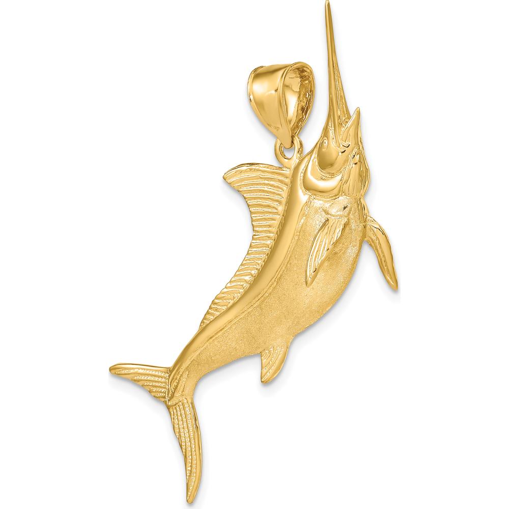 14K Yellow Gold Large 3D Satin and Polished Marlin Pendant by Oro Pregiato