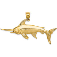 14K Yellow Gold Large 3D Swordfish Pendant with Polished and Satin Finish by Oro Pregiato