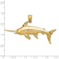 14K Yellow Gold Large 3D Swordfish Pendant with Polished and Satin Finish by Oro Pregiato