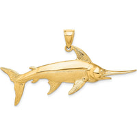 14K Yellow Gold Large 3D Swordfish Pendant with Polished and Satin Finish by Oro Pregiato