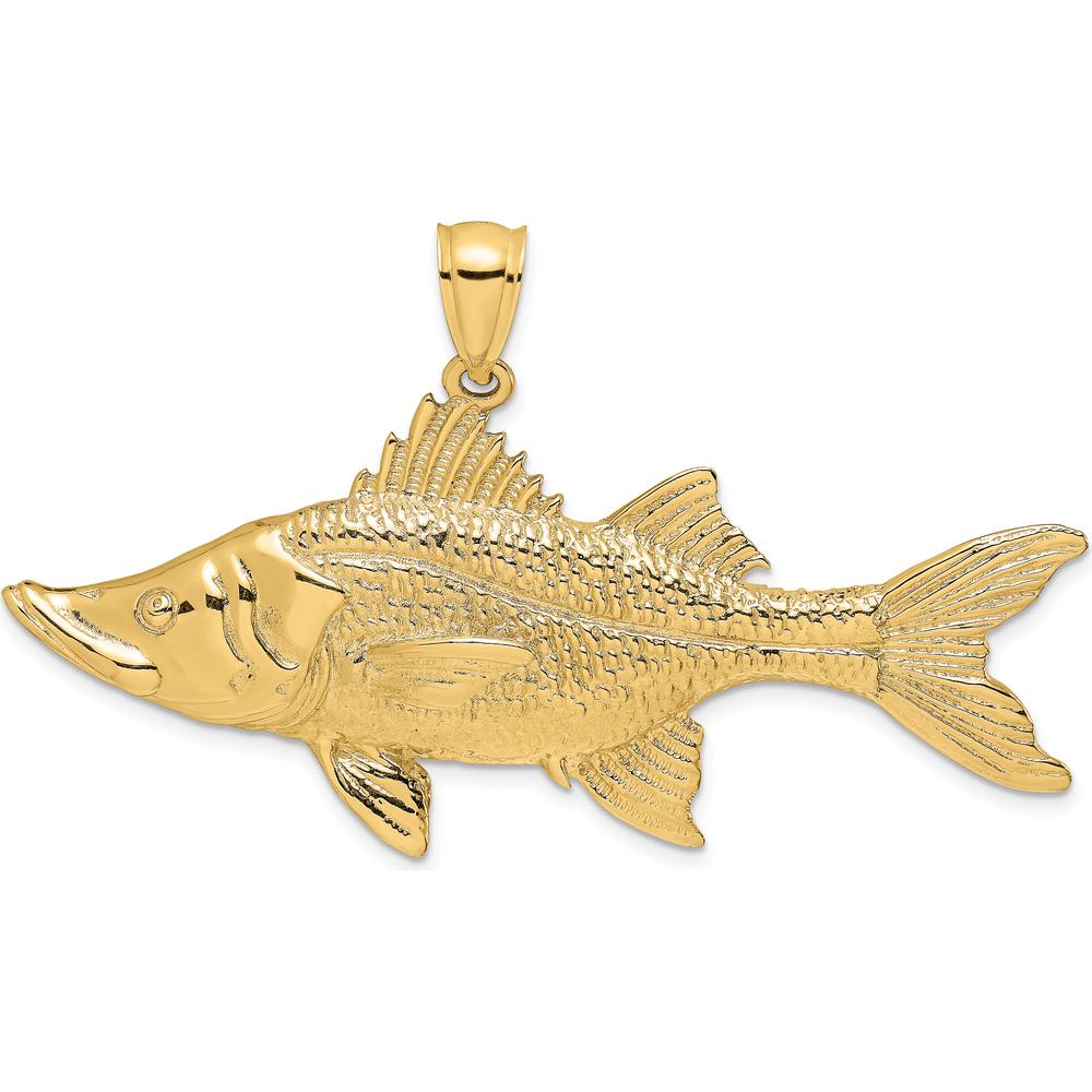 14K Yellow Gold Large 3D Tarpon Fish Pendant with Polished and Textured Detailing by Oro Pregiato