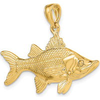14K Yellow Gold Large 3D Tarpon Fish Pendant with Polished and Textured Detailing by Oro Pregiato