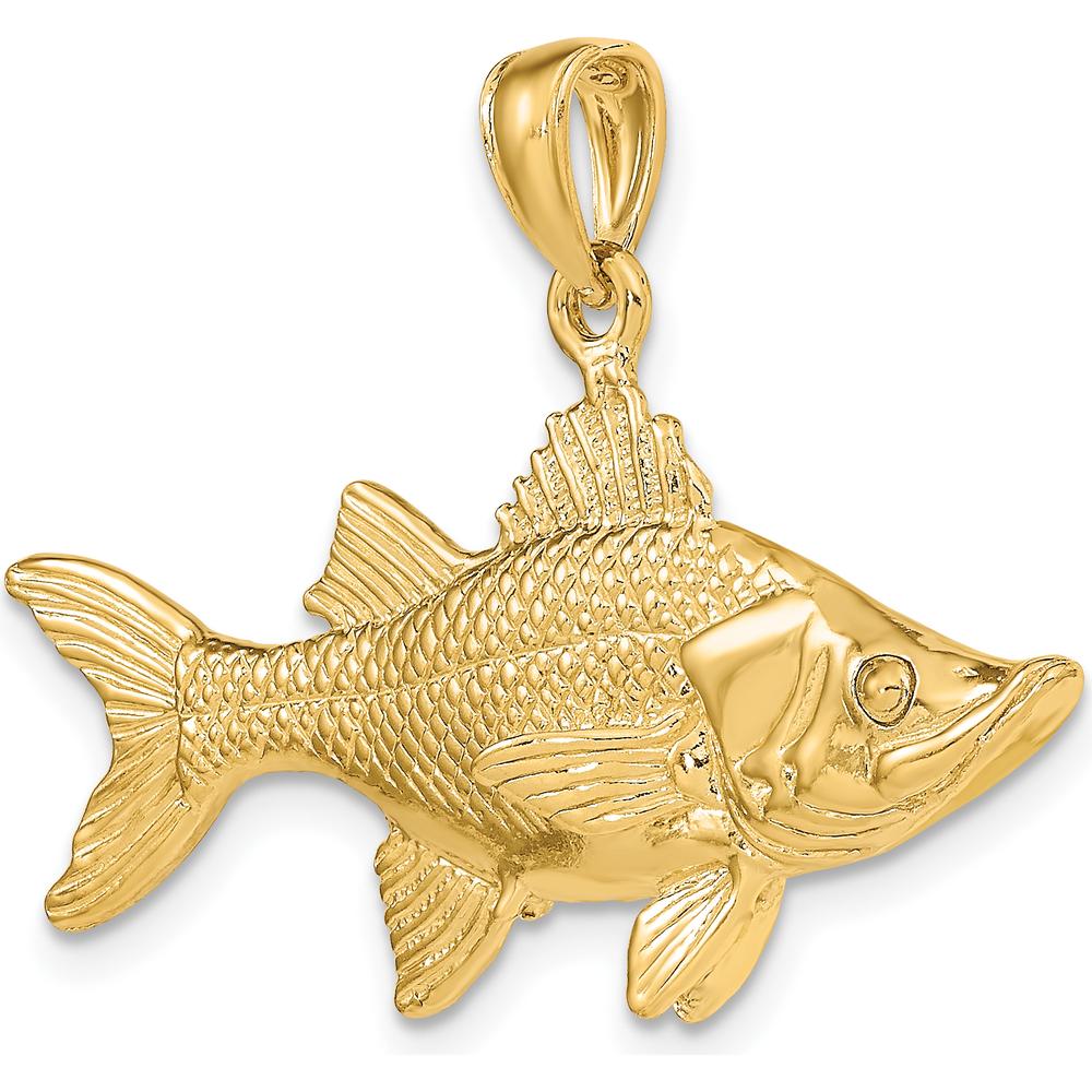 14K Yellow Gold Large 3D Tarpon Fish Pendant with Polished and Textured Detailing by Oro Pregiato