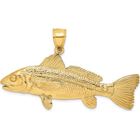 14K Yellow Gold Large 3D Textured Fish Pendant with Polished Finish by Oro Pregiato