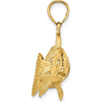 14K Yellow Gold Large 3D Textured Fish Pendant with Polished Finish by Oro Pregiato