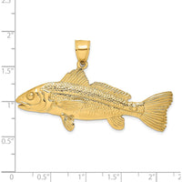 14K Yellow Gold Large 3D Textured Fish Pendant with Polished Finish by Oro Pregiato