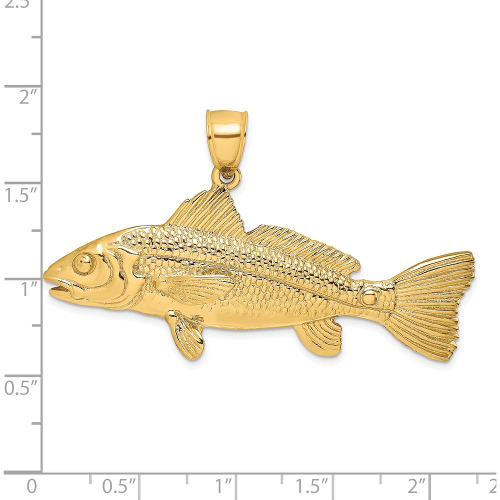14K Yellow Gold Large 3D Textured Fish Pendant with Polished Finish by Oro Pregiato