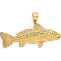 14K Yellow Gold Large 3D Textured Fish Pendant with Polished Finish by Oro Pregiato