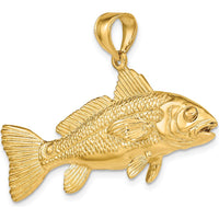 14K Yellow Gold Large 3D Textured Fish Pendant with Polished Finish by Oro Pregiato