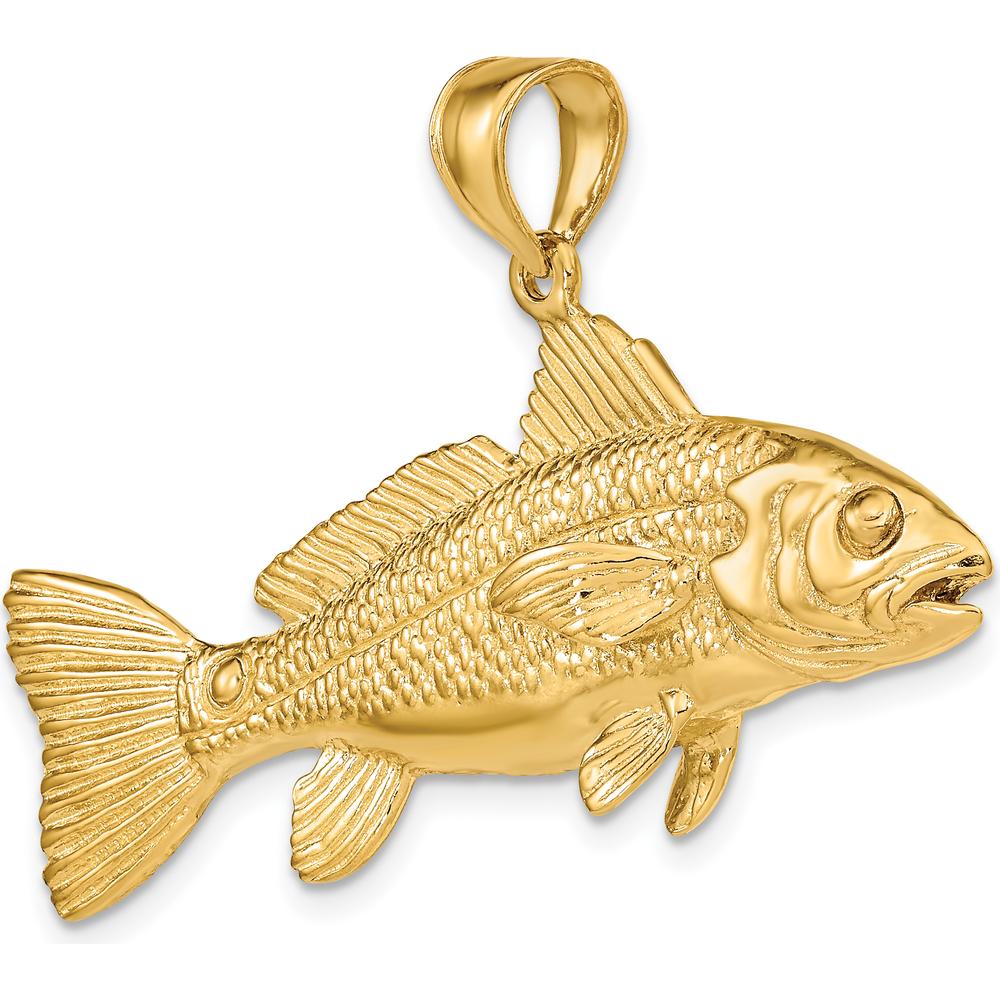 14K Yellow Gold Large 3D Textured Fish Pendant with Polished Finish by Oro Pregiato