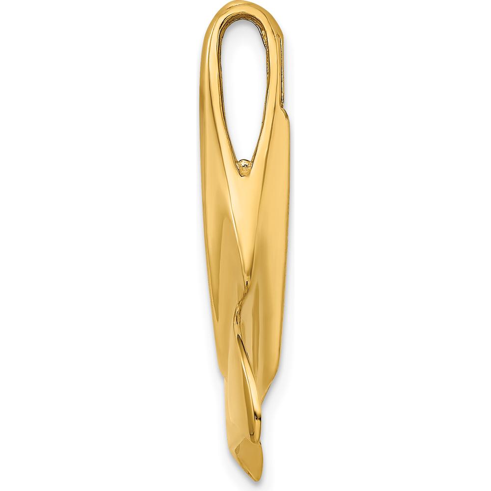 14K Yellow Gold Large 3D Whale Tail Omega Slide Pendant with Hidden Bail by Oro Pregiato