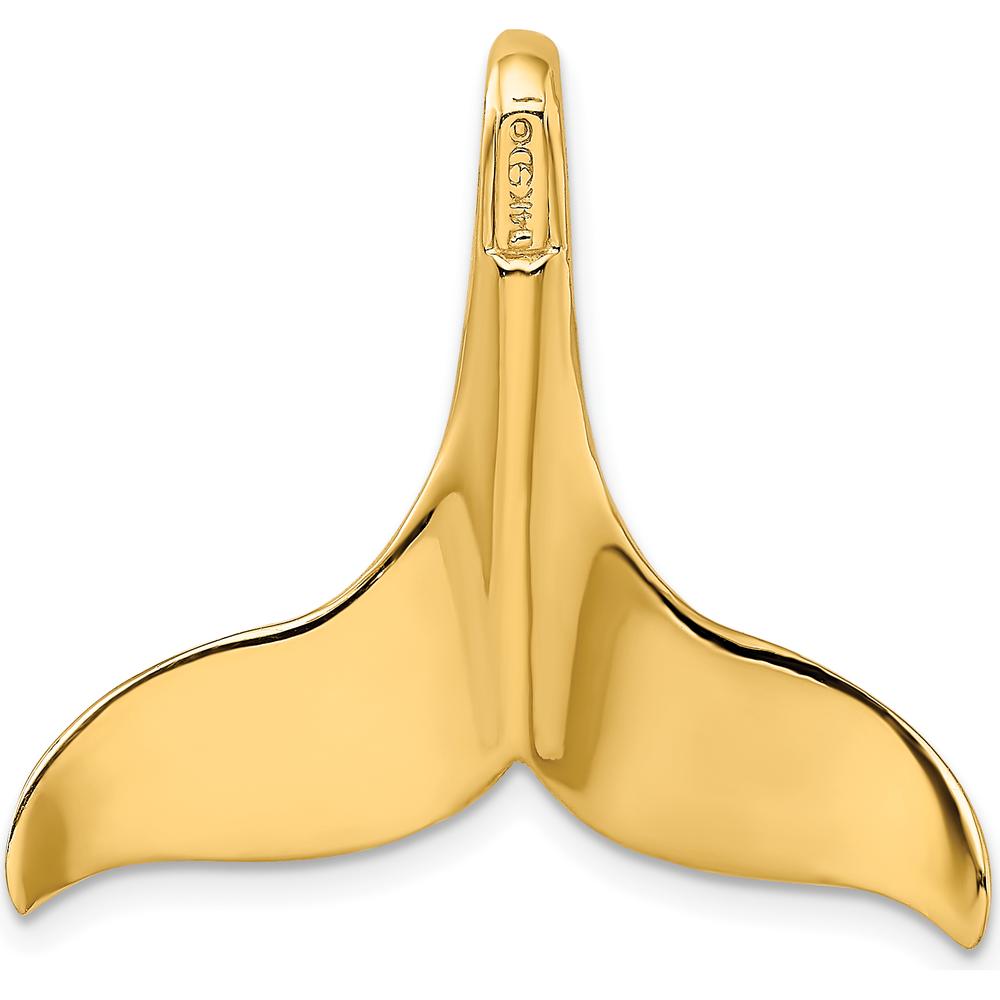 14K Yellow Gold Large 3D Whale Tail Omega Slide Pendant with Hidden Bail by Oro Pregiato