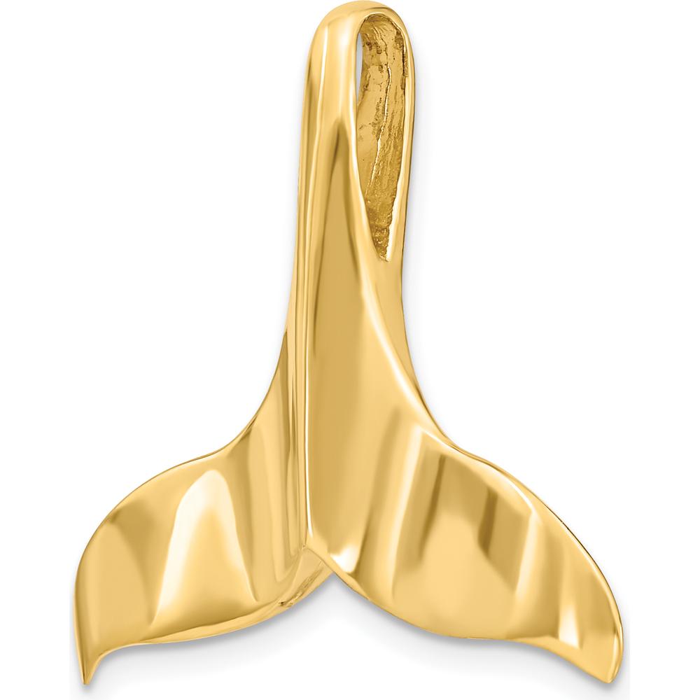 14K Yellow Gold Large 3D Whale Tail Omega Slide Pendant with Hidden Bail by Oro Pregiato