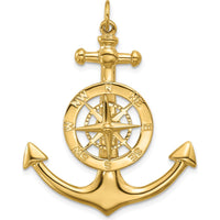 14K Yellow Gold Large Anchor Pendant with Nautical Compass - 56.5mm Polished Finish by Oro Pregiato