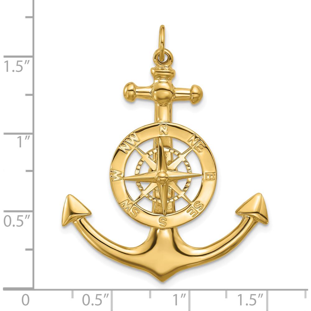 14K Yellow Gold Large Anchor Pendant with Nautical Compass - 56.5mm Polished Finish by Oro Pregiato