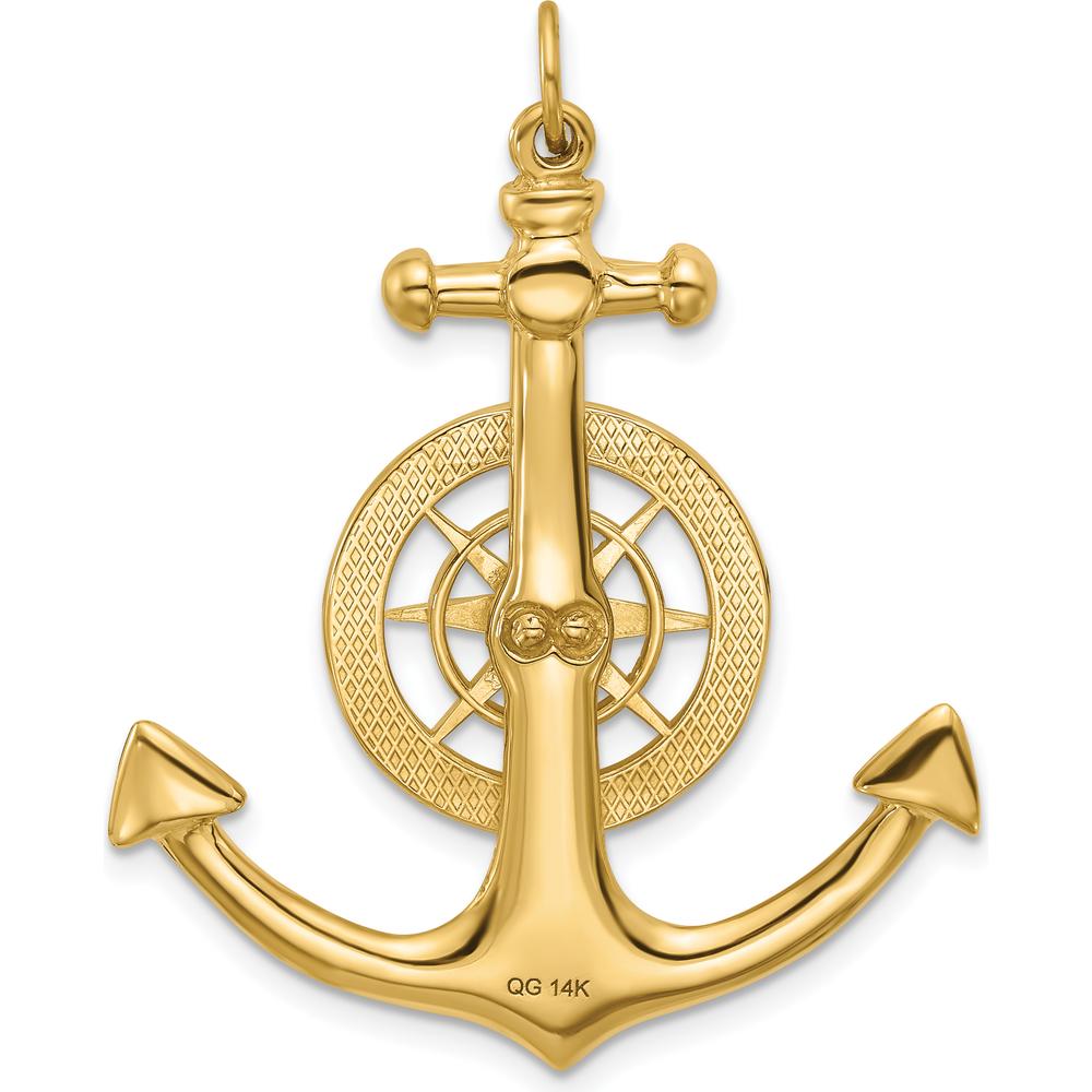 14K Yellow Gold Large Anchor Pendant with Nautical Compass - 56.5mm Polished Finish by Oro Pregiato