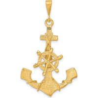 14K Yellow Gold Large Anchor with Moveable Ship’s Wheel Pendant - Nautical Themed Charm by Oro Pregiato