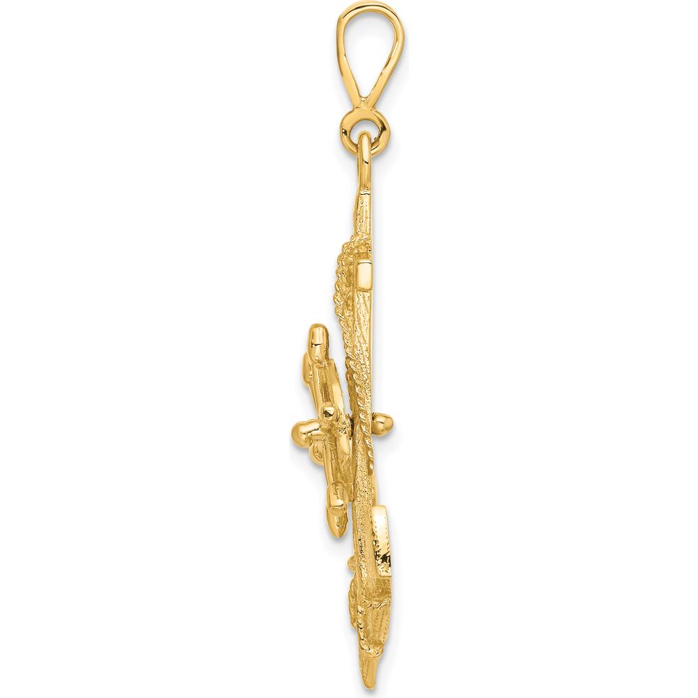 14K Yellow Gold Large Anchor with Moveable Ship’s Wheel Pendant - Nautical Themed Charm by Oro Pregiato