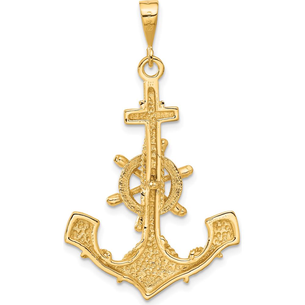 14K Yellow Gold Large Anchor with Moveable Ship’s Wheel Pendant - Nautical Themed Charm by Oro Pregiato