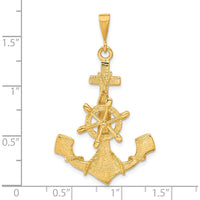 14K Yellow Gold Large Anchor with Moveable Ship’s Wheel Pendant - Nautical Themed Charm by Oro Pregiato