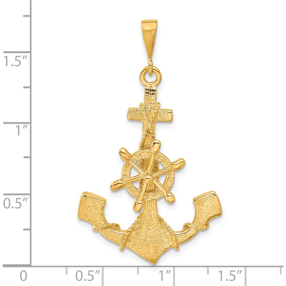 14K Yellow Gold Large Anchor with Moveable Ship’s Wheel Pendant - Nautical Themed Charm by Oro Pregiato