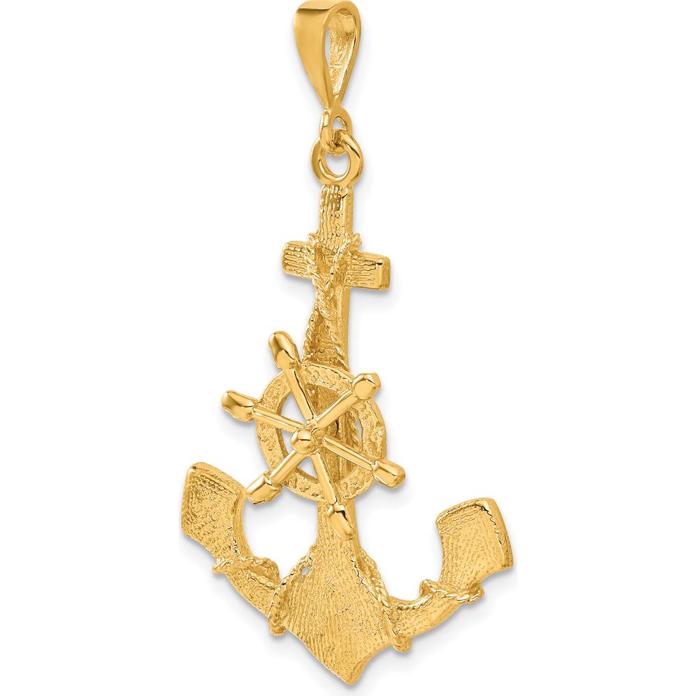 14K Yellow Gold Large Anchor with Moveable Ship’s Wheel Pendant - Nautical Themed Charm by Oro Pregiato