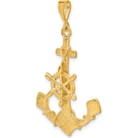 14K Yellow Gold Large Anchor with Moveable Ship’s Wheel Pendant - Nautical Themed Charm by Oro Pregiato