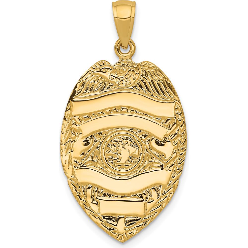 14K Yellow Gold Large Badge Pendant with Engravable Area and Textured Finish by Oro Pregiato