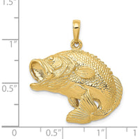 14K Yellow Gold Large Bass Fish Jumping Pendant - Solid Gold Wildlife Themed Charm by Oro Pregiato