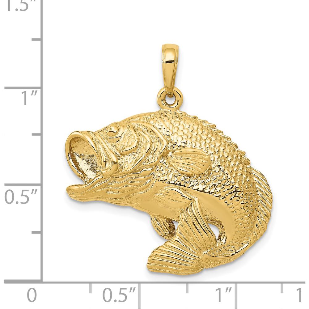 14K Yellow Gold Large Bass Fish Jumping Pendant - Solid Gold Wildlife Themed Charm by Oro Pregiato