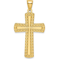 14K Yellow Gold Large Beaded Cross Pendant with Polished Finish by Oro Pregiato