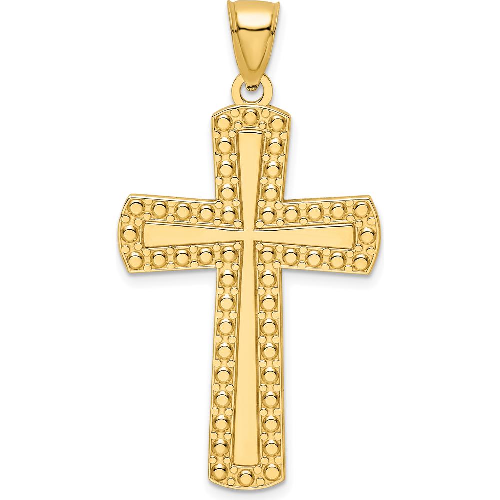 14K Yellow Gold Large Beaded Cross Pendant with Polished Finish by Oro Pregiato