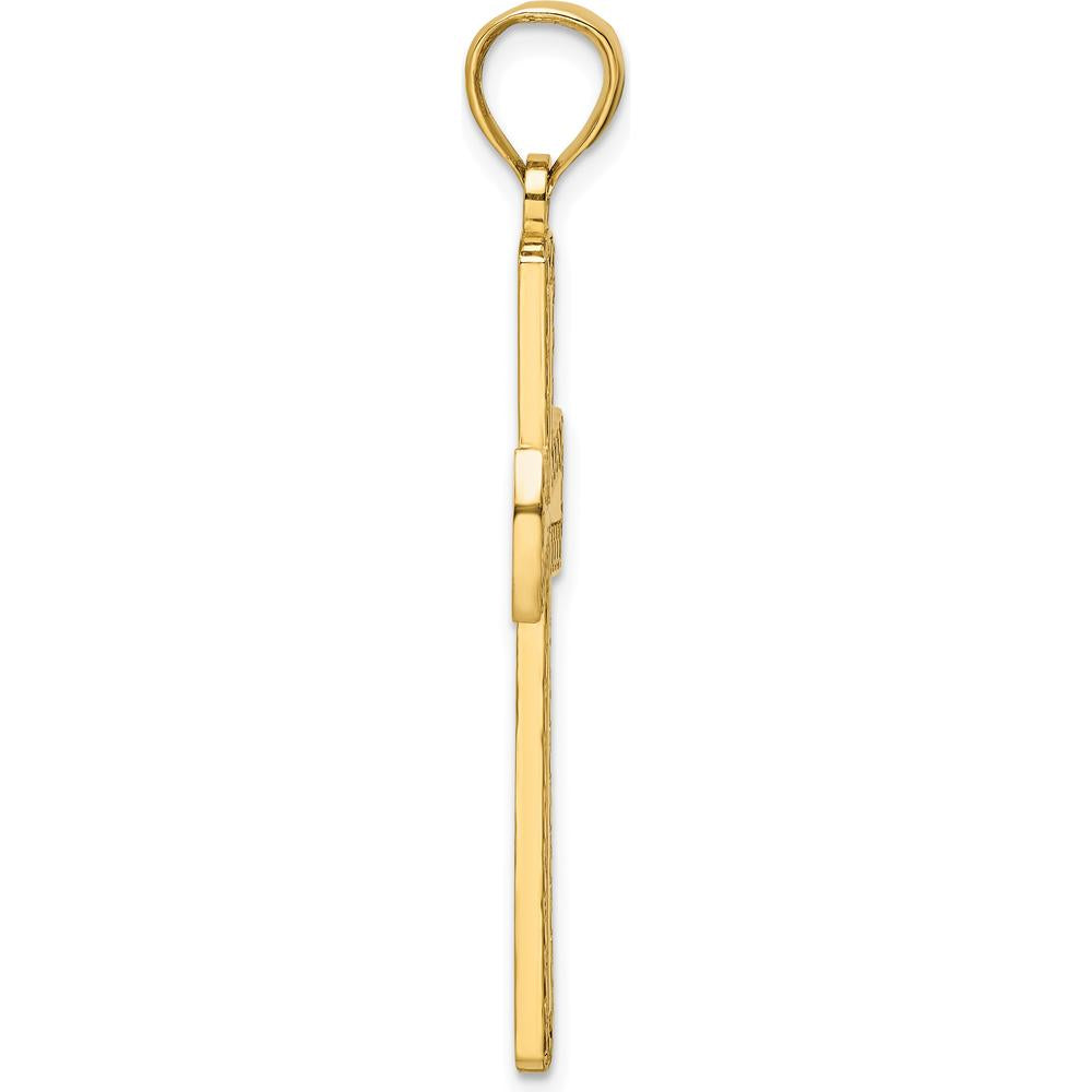 14K Yellow Gold Large Beaded Cross Pendant with Polished Finish by Oro Pregiato