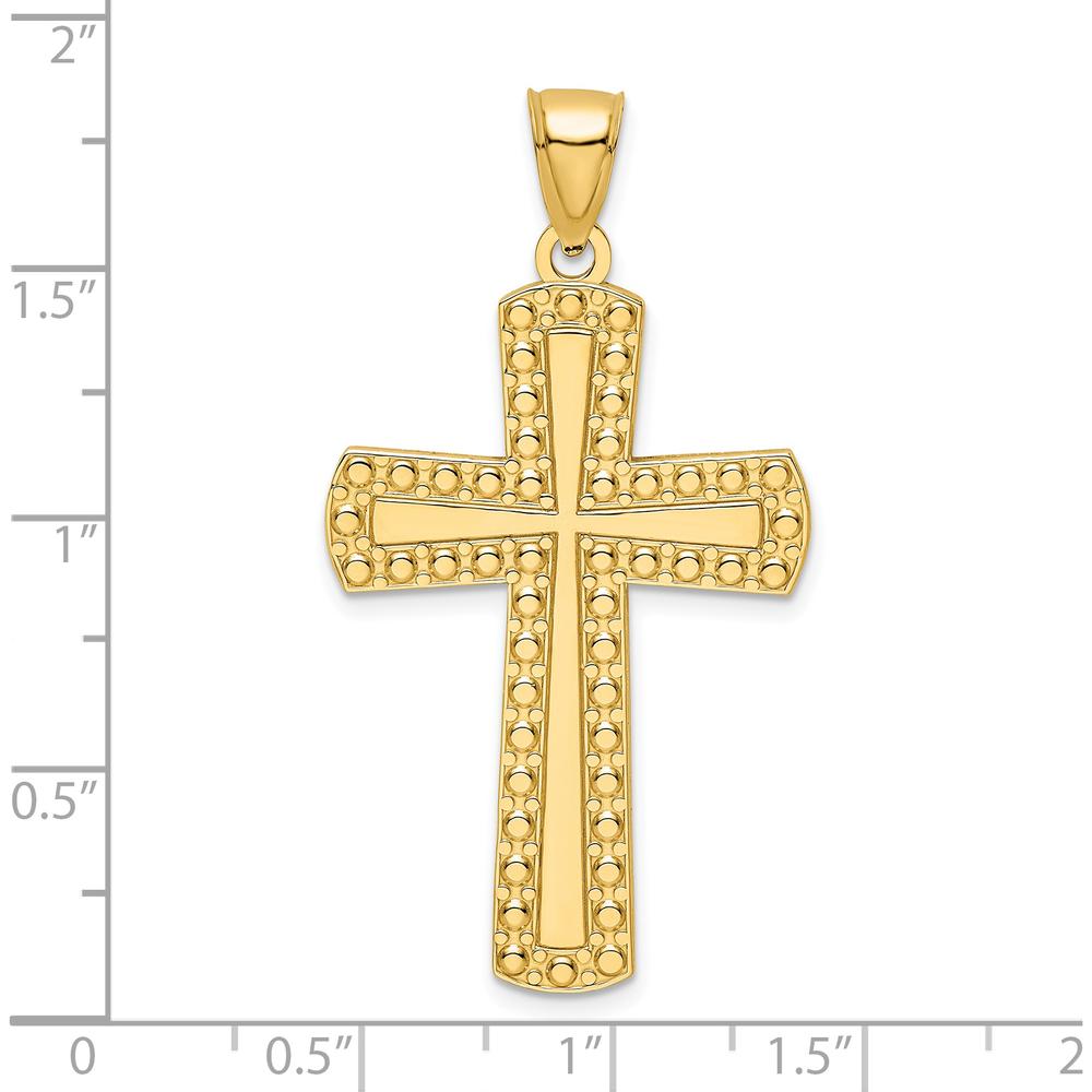 14K Yellow Gold Large Beaded Cross Pendant with Polished Finish by Oro Pregiato