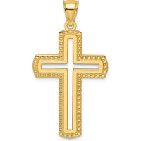 14K Yellow Gold Large Beaded Cut-out Cross Pendant with Textured Back - 44.33mm Length by Oro Pregiato