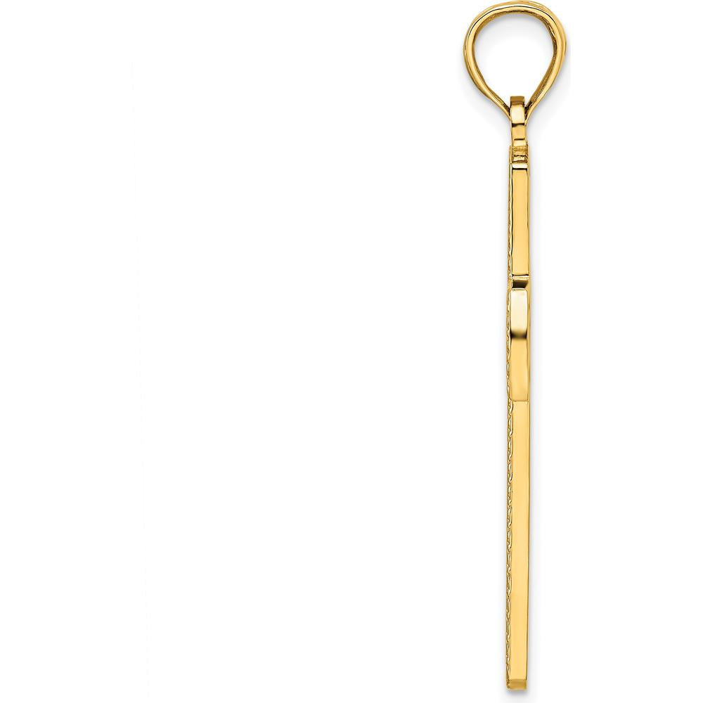 14K Yellow Gold Large Beaded Cut-out Cross Pendant with Textured Back - 44.33mm Length by Oro Pregiato