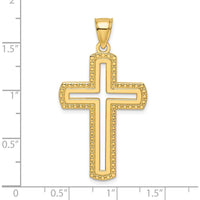 14K Yellow Gold Large Beaded Cut-out Cross Pendant with Textured Back - 44.33mm Length by Oro Pregiato