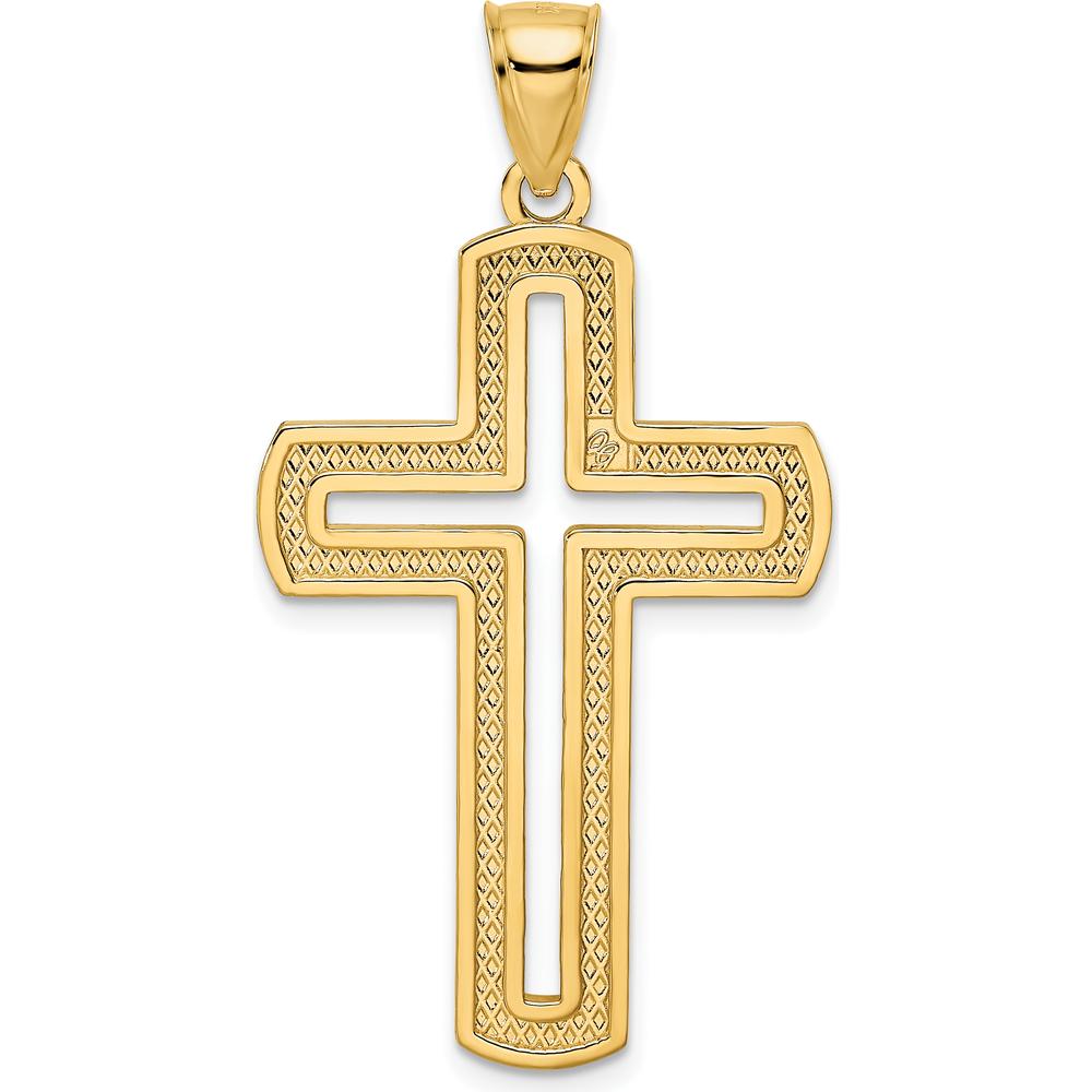 14K Yellow Gold Large Beaded Cut-out Cross Pendant with Textured Back - 44.33mm Length by Oro Pregiato